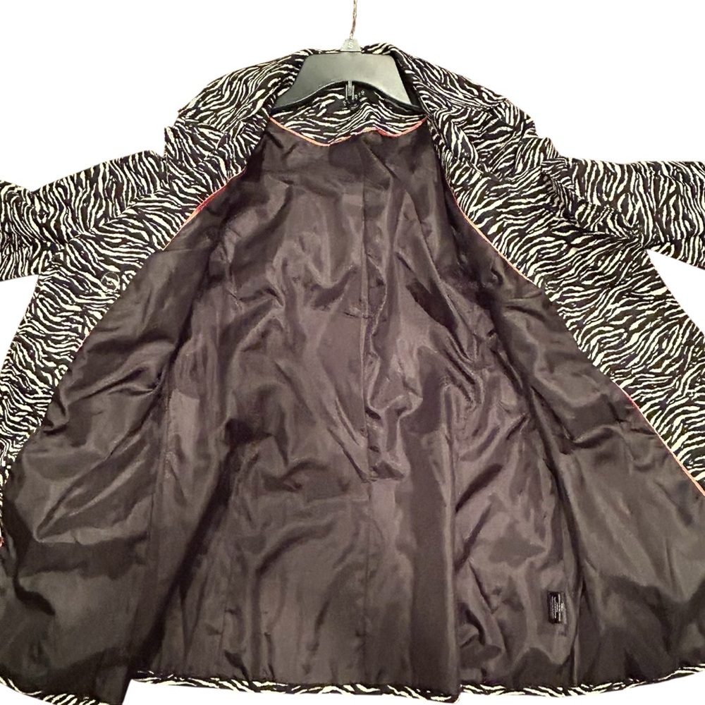 Sandro Studio Zebra Print Trench Coat Jacket Women’s Medium Black White Belted - Picture 7 of 9